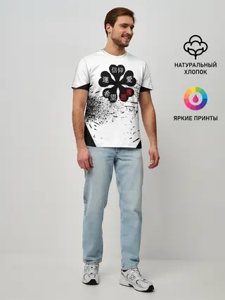 Мужская базовая футболка / Чёрный клевер с иероглифами