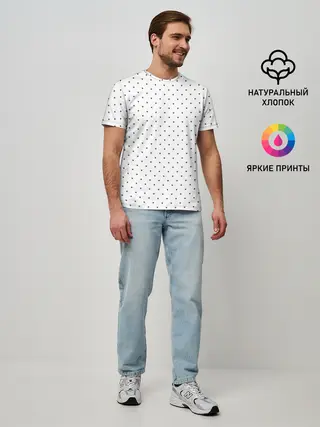 Мужская базовая футболка / Сердечки черные на белом