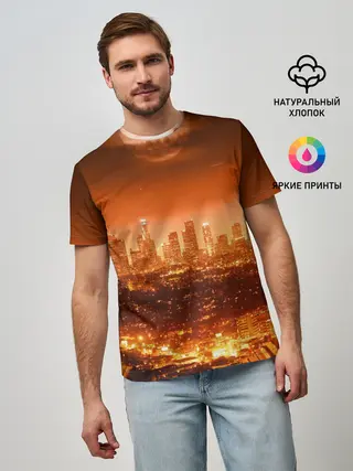Мужская базовая футболка / Закат в Нью Йорке