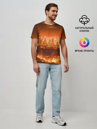 Мужская базовая футболка / Закат в Нью Йорке