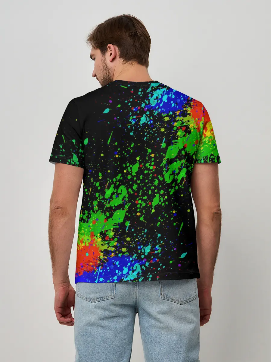 Мужская базовая футболка / Врывающийся Монки. Радужный фон