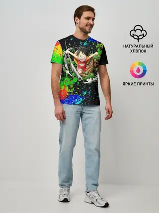 Мужская базовая футболка / Врывающийся Монки. Радужный фон