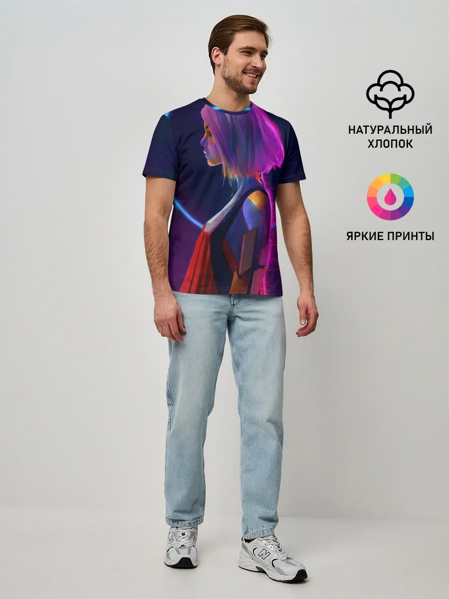 Мужская базовая футболка / Девушка в неоне