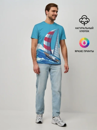 Мужская базовая футболка / ПАРУСНИК В МОРЕ | ЛЮБЛЮ МОРЕ