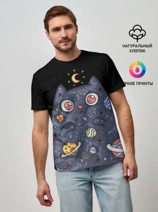 Мужская базовая футболка / КОСМИЧЕСКИЙ КОТ