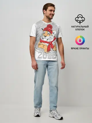 Мужская базовая футболка / Тигр в красной шапке