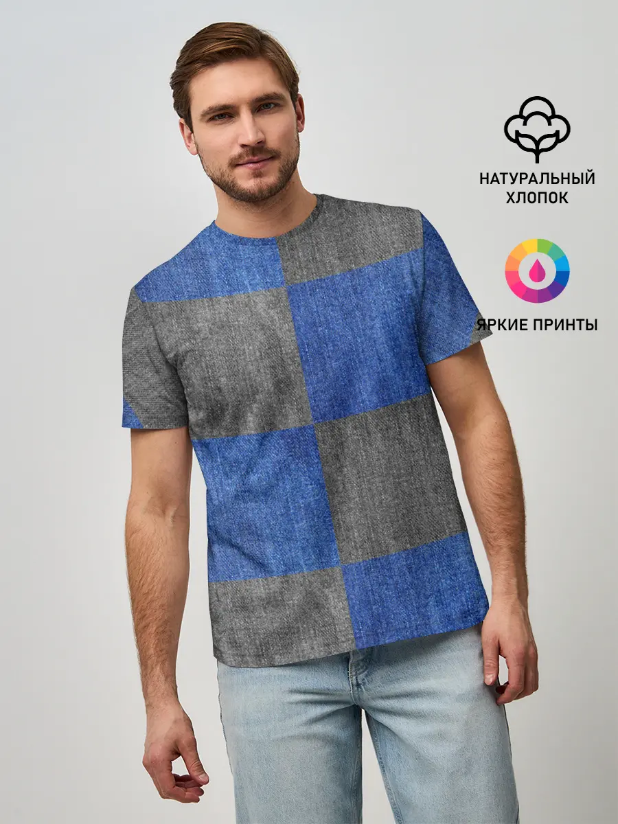 Мужская базовая футболка / Denim Patchwork