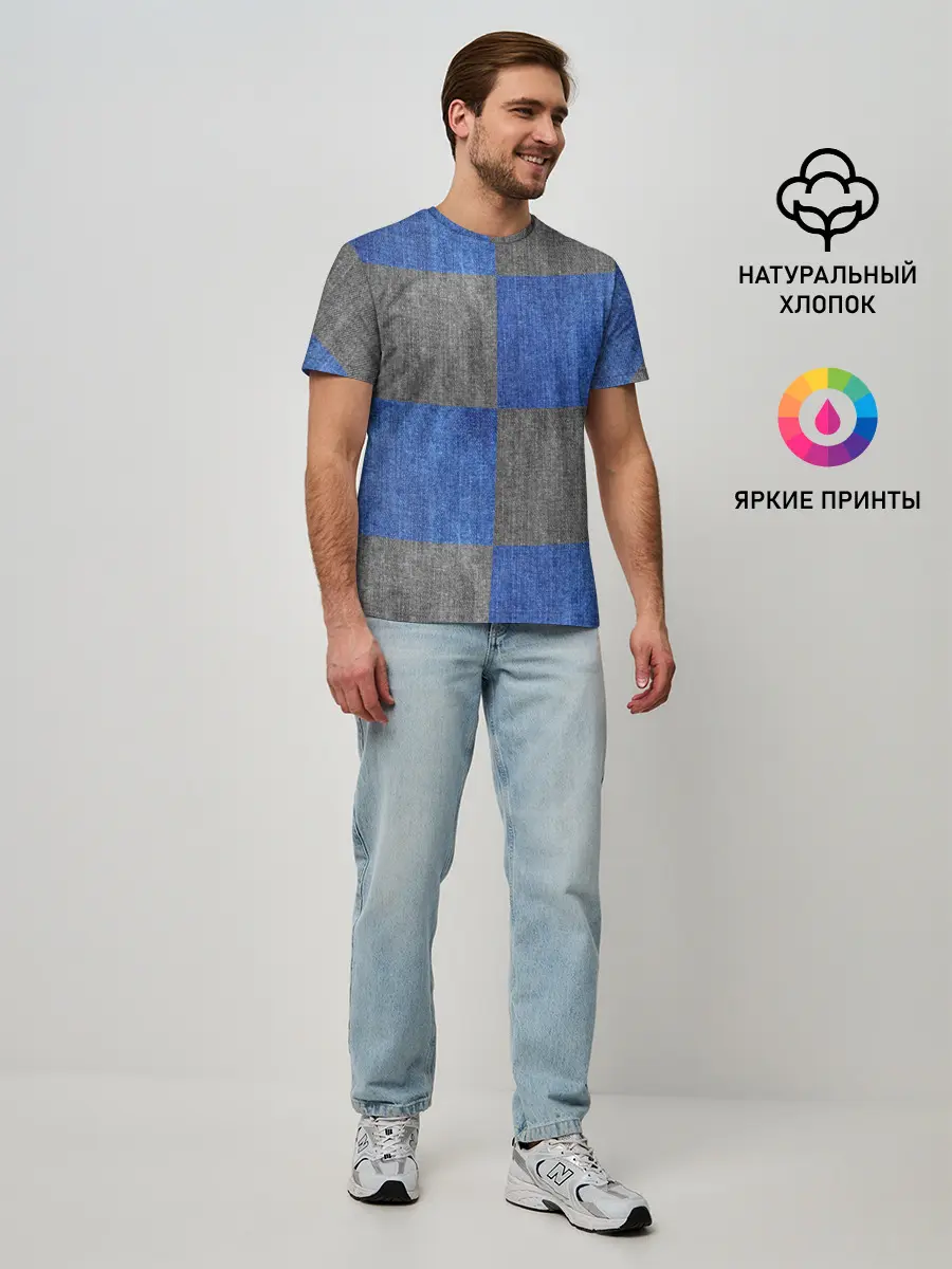 Мужская базовая футболка / Denim Patchwork