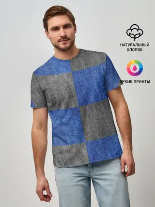 Мужская базовая футболка / Denim Patchwork
