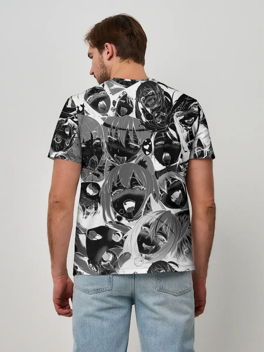 Мужская базовая футболка / Ахегао паттерн черный