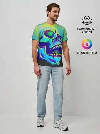 Мужская базовая футболка / Neon skull