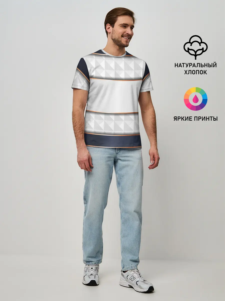 Мужская базовая футболка / White 3d lines