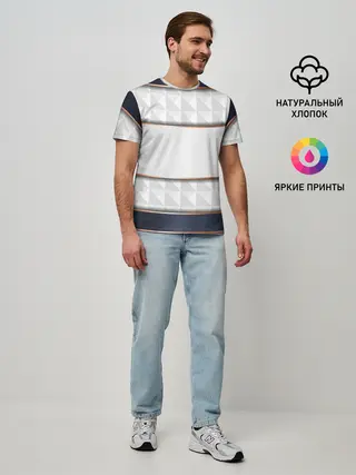 Мужская базовая футболка / White 3d lines