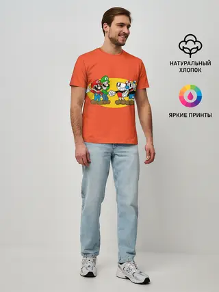 Мужская базовая футболка / CupHead x Mario