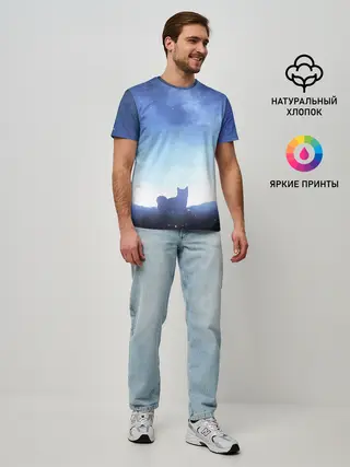 Мужская базовая футболка / силуэт корги ночь космос дымка