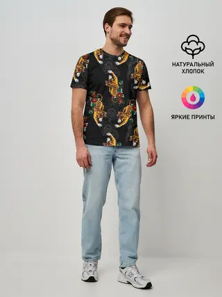 Мужская базовая футболка / Японский стиль - тигры