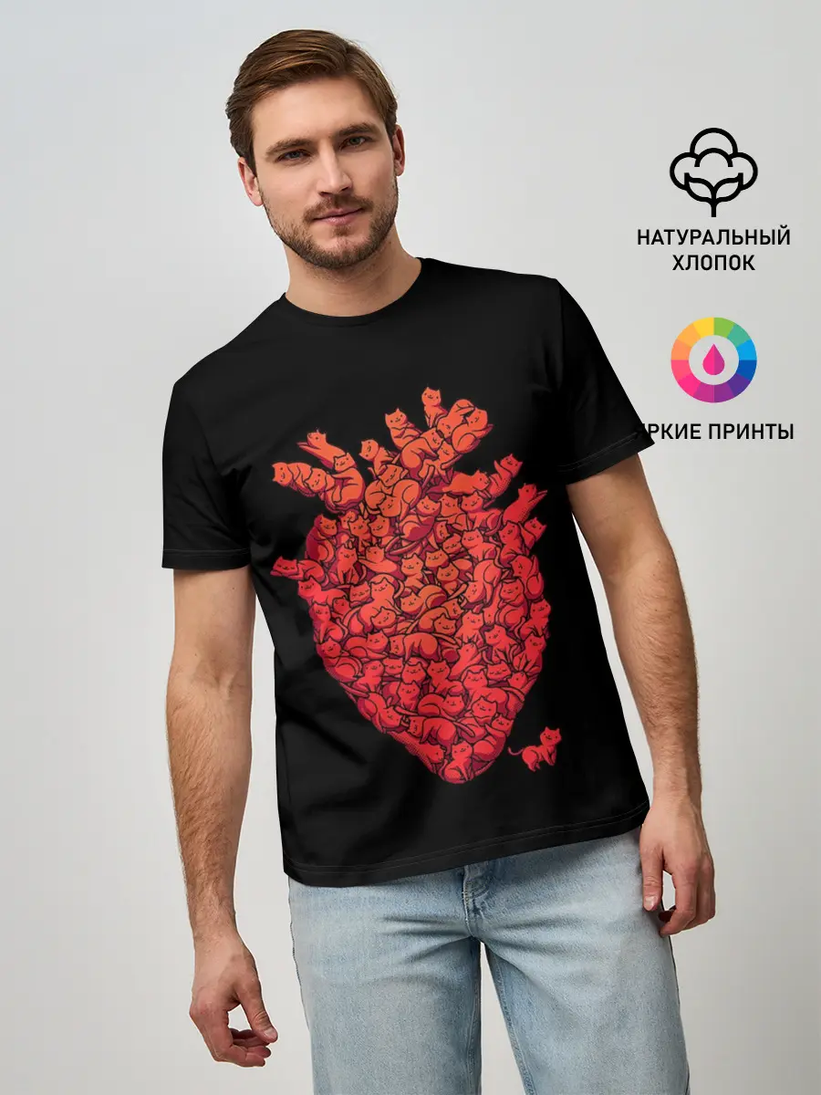 Мужская базовая футболка / Сердце Из Котиков