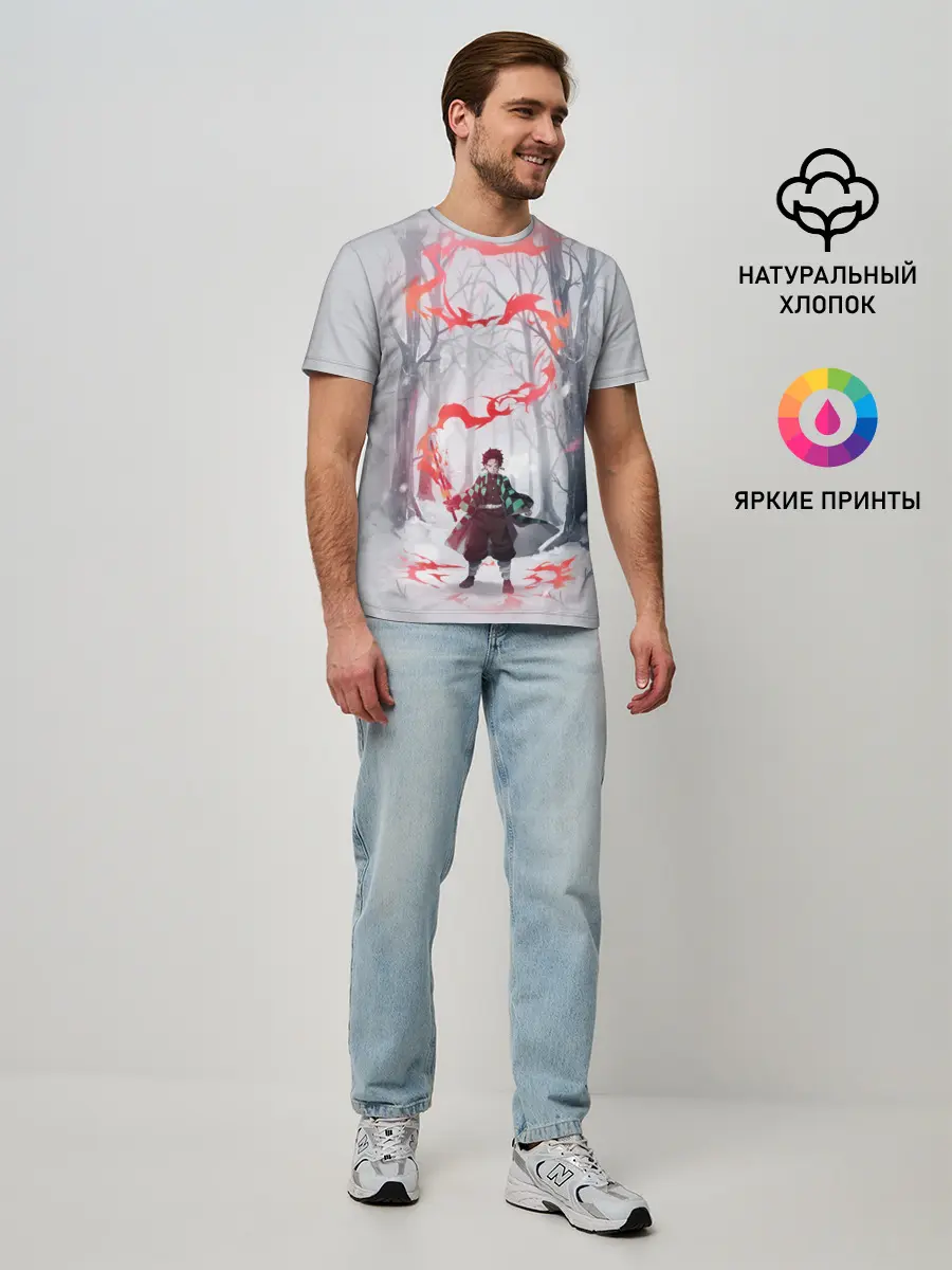 Мужская базовая футболка / KIMETSU NO YAIBA красный след