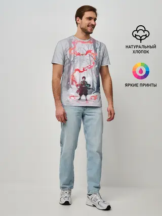 Мужская базовая футболка / KIMETSU NO YAIBA красный след