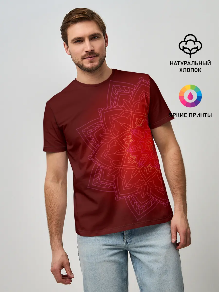 Мужская базовая футболка / Красная мандала