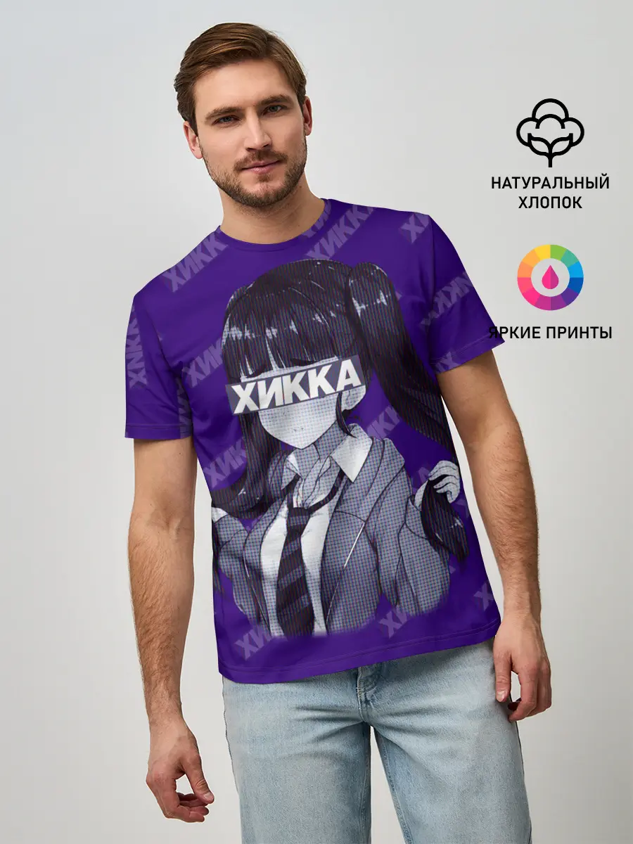 Мужская базовая футболка / Аниме-тян и Хикка на глазах