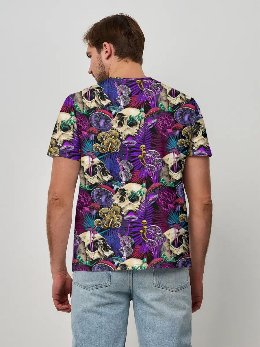 Мужская базовая футболка / Психоделика - черепа и грибы