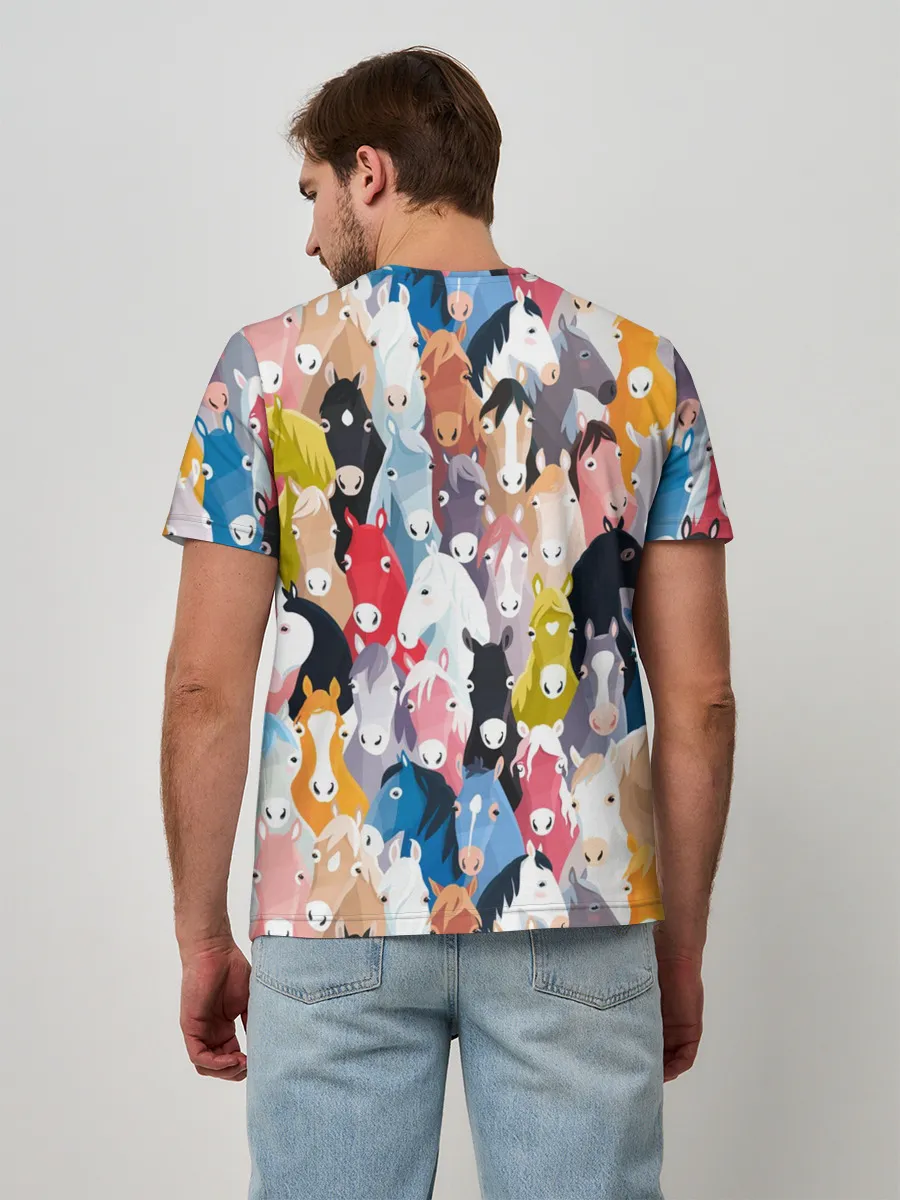 Мужская базовая футболка / цветные лошади