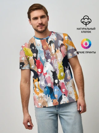 Мужская базовая футболка / цветные лошади