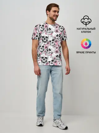 Мужская базовая футболка / Черепа в цветах