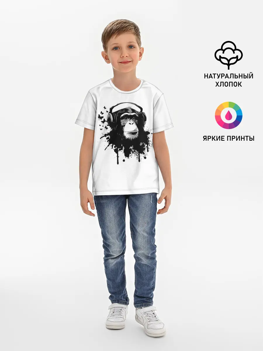 Детская базовая футболка / Обезьяна Меломан