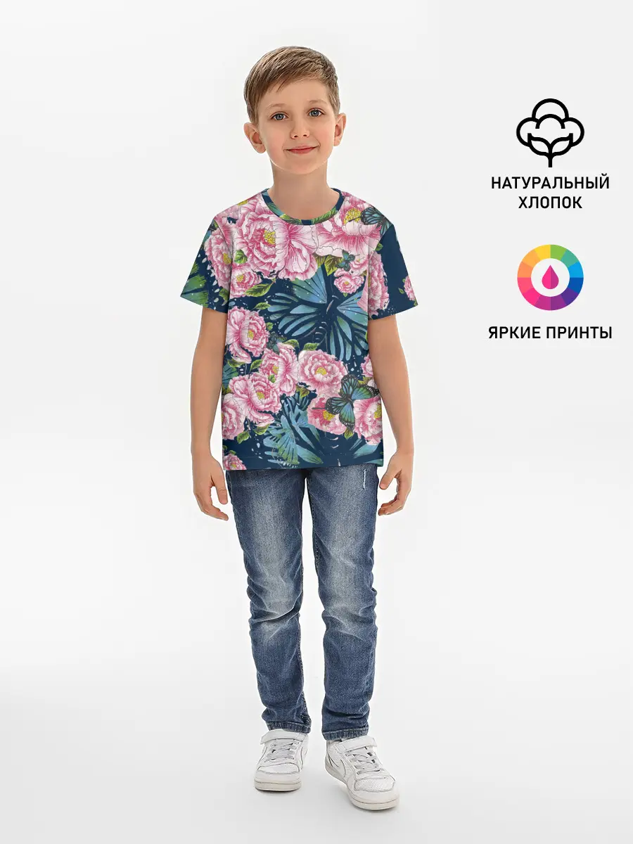 Детская базовая футболка / Пионы