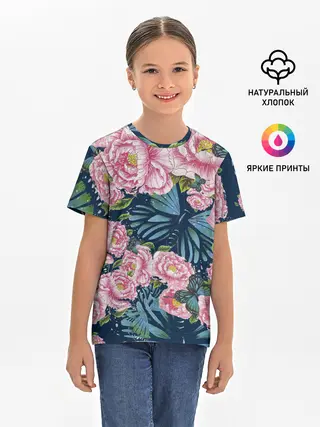 Детская базовая футболка / Пионы