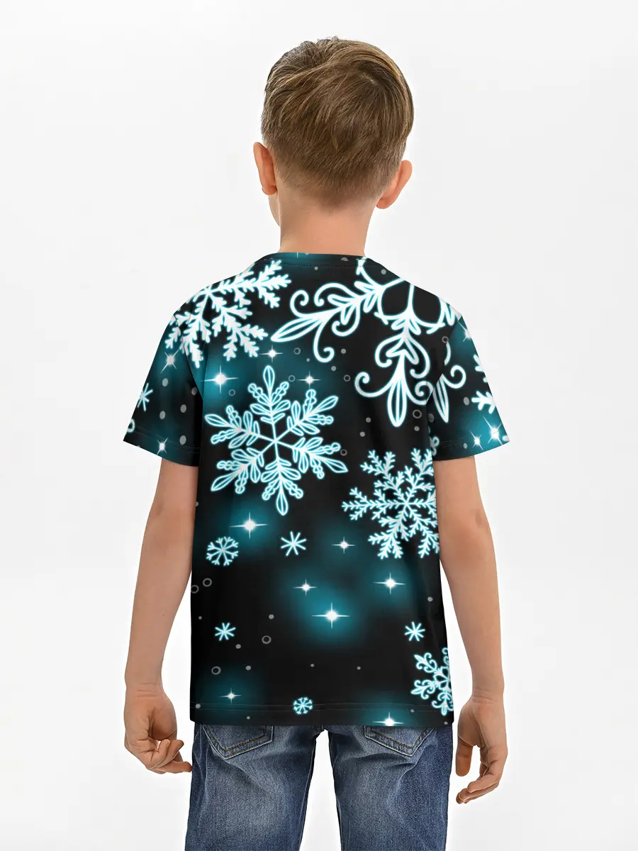 Детская базовая футболка / Космические снежинки