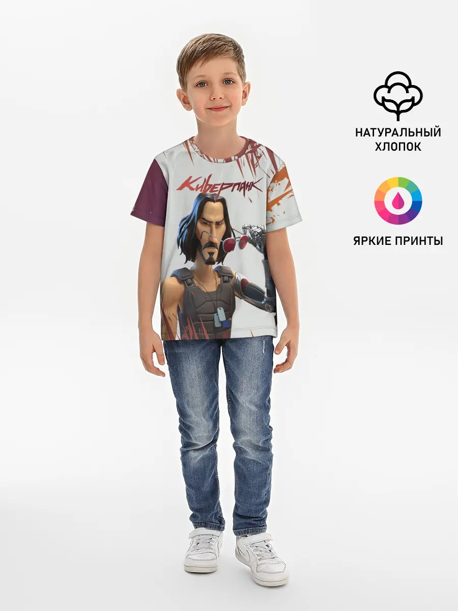 Детская базовая футболка / КИАНУ РИВЗ | КИБЕРПАНК