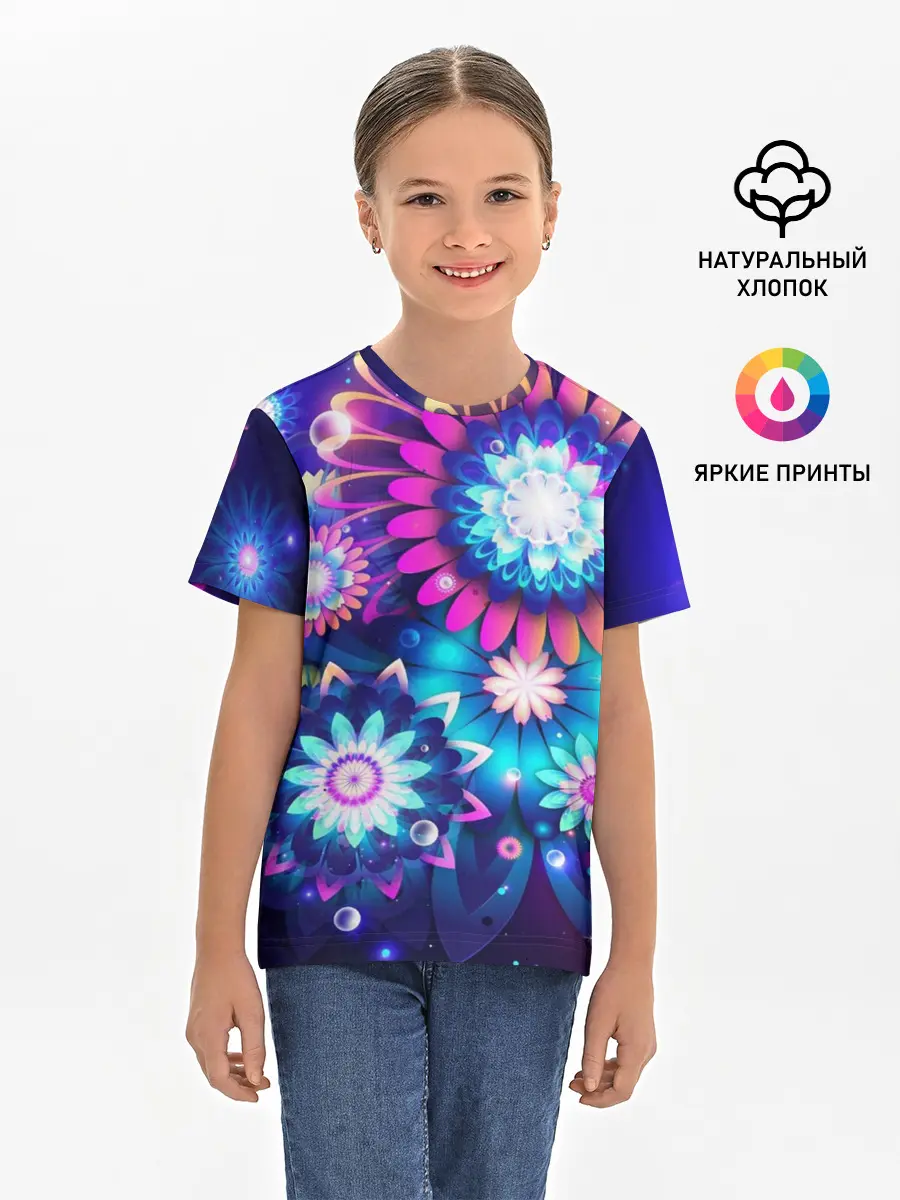 Детская базовая футболка / Неоновые Цветы