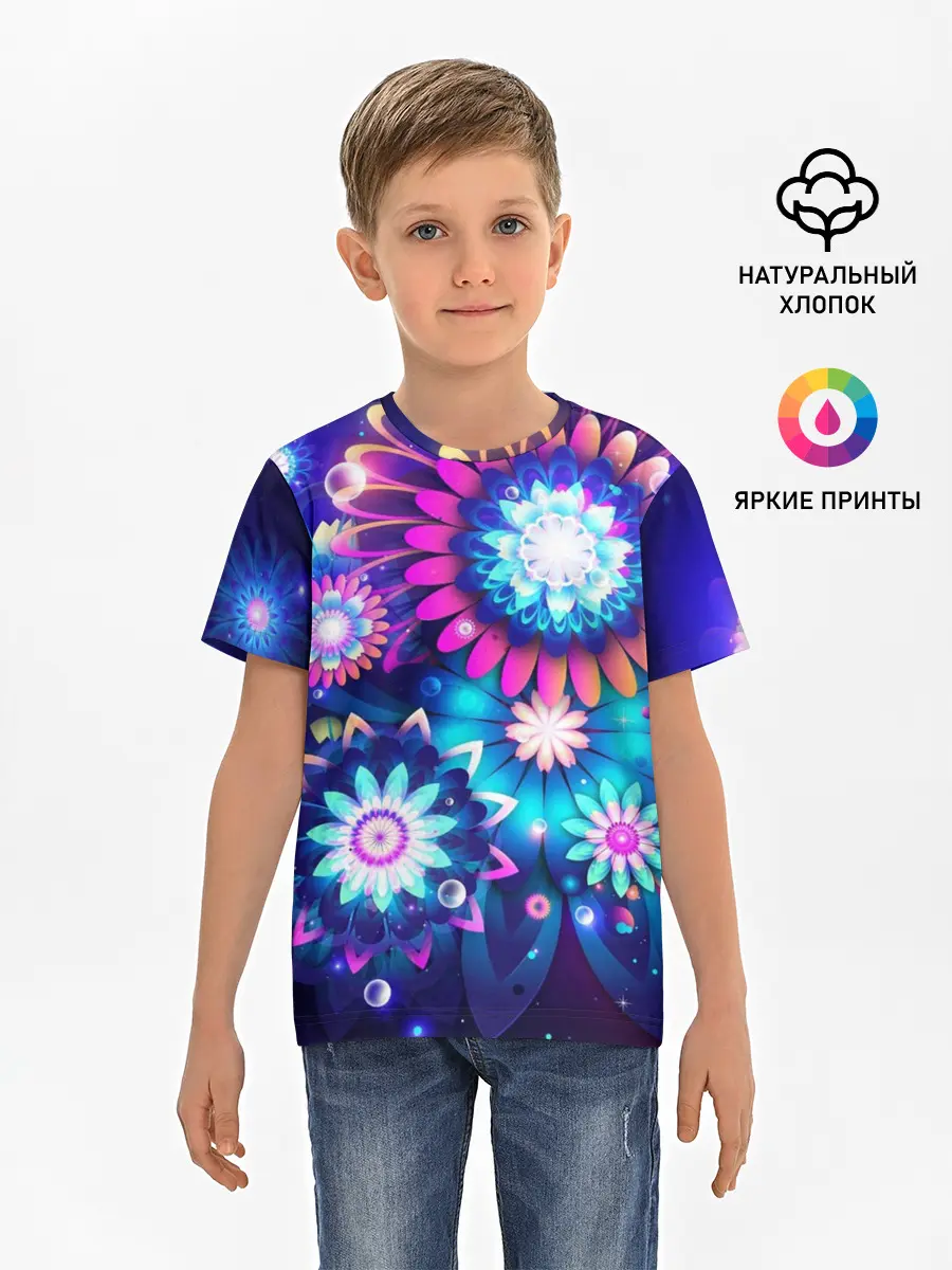 Детская базовая футболка / Неоновые Цветы