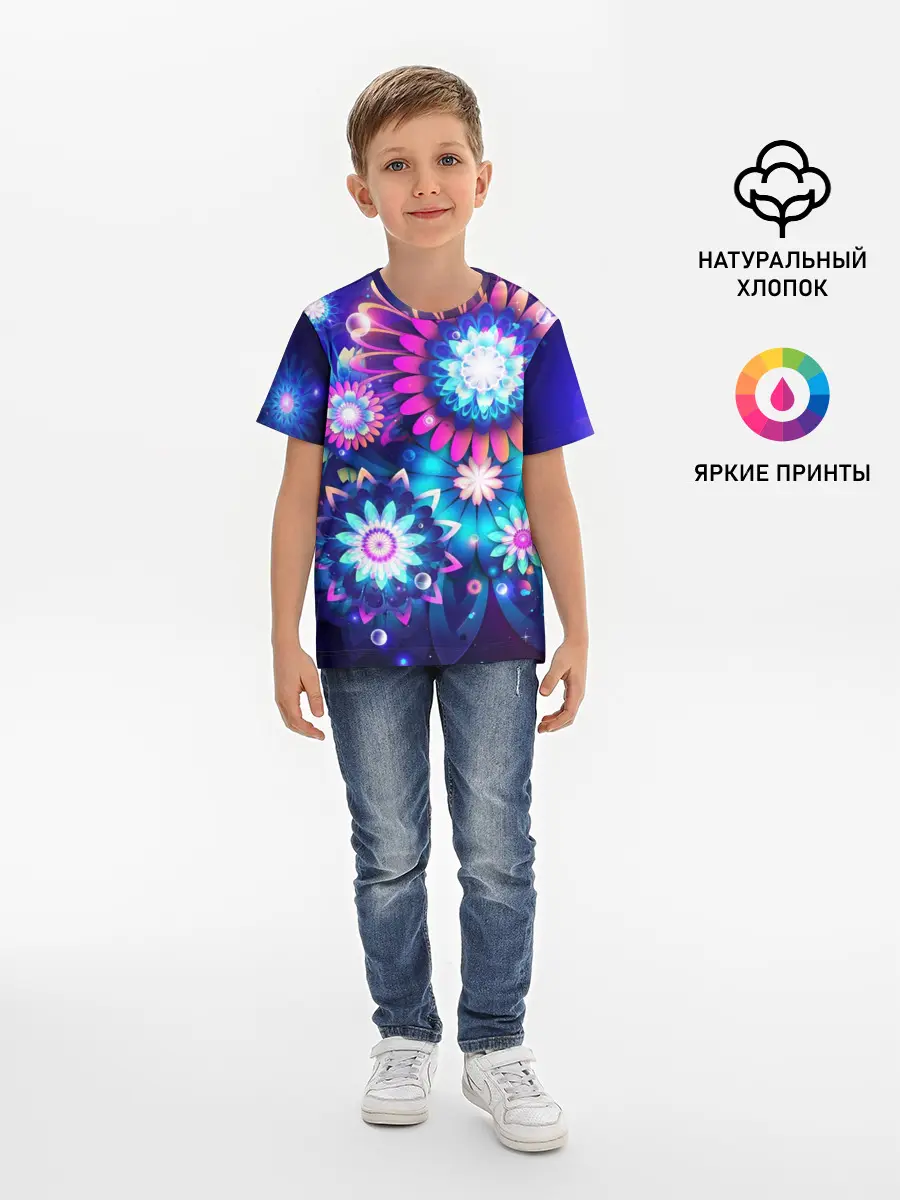 Детская базовая футболка / Неоновые Цветы