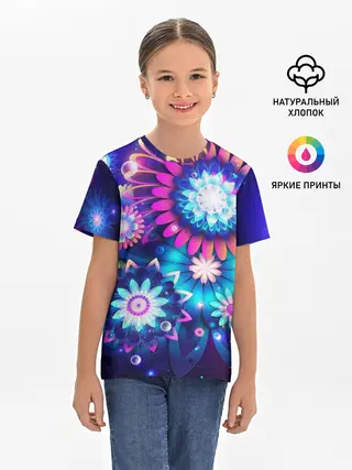 Детская базовая футболка / Неоновые Цветы