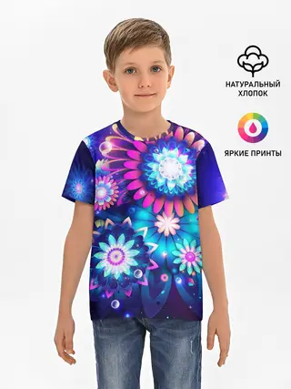 Детская базовая футболка / Неоновые Цветы