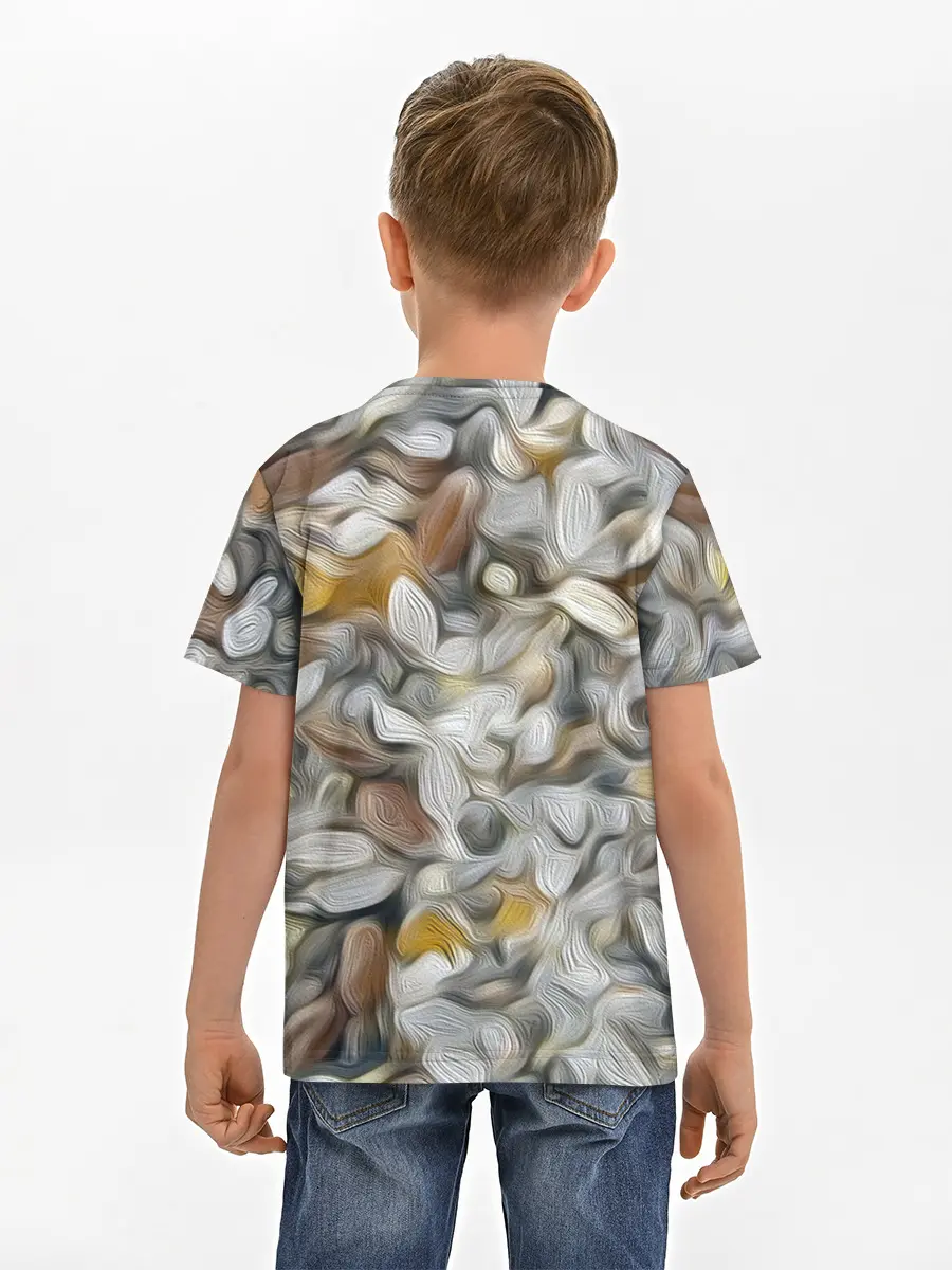 Детская базовая футболка / желто-серый каменный узор