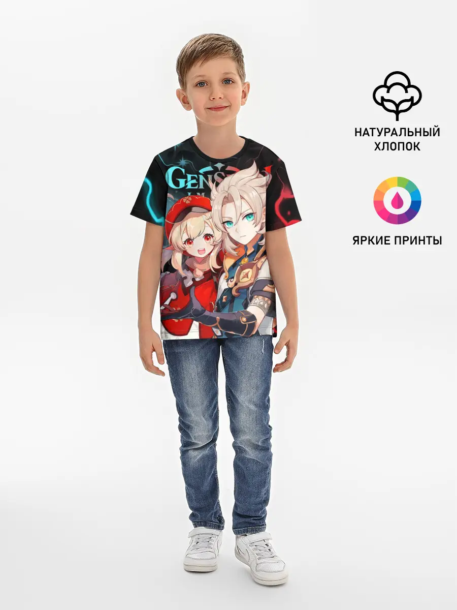 Детская базовая футболка / Альбедо и Кли, Genshin Impact