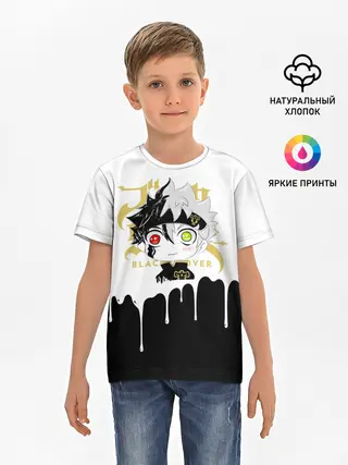 Детская базовая футболка / Черный Аста белая краска