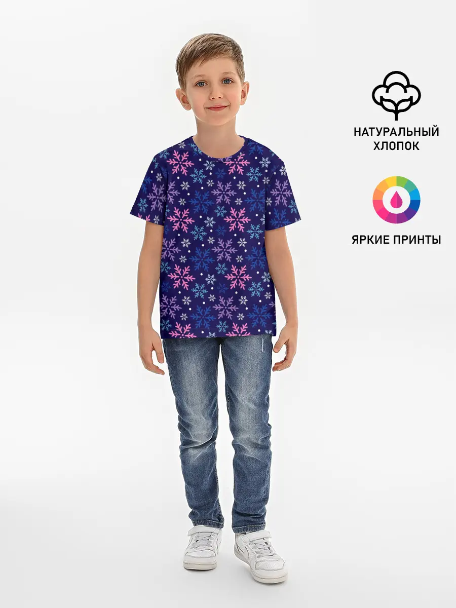 Детская базовая футболка / Ночные Снежинки
