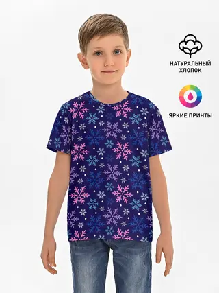 Детская базовая футболка / Ночные Снежинки