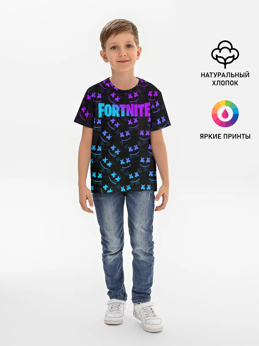 Детская базовая футболка / FORTNITE MARSHMELLO NEON