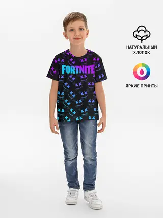 Детская базовая футболка / FORTNITE MARSHMELLO NEON