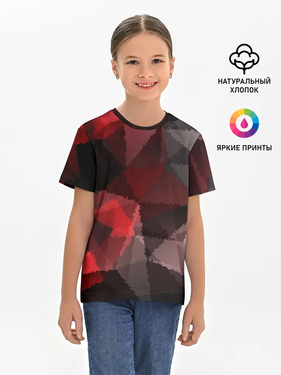 Детская базовая футболка / Серо-красная абстракция