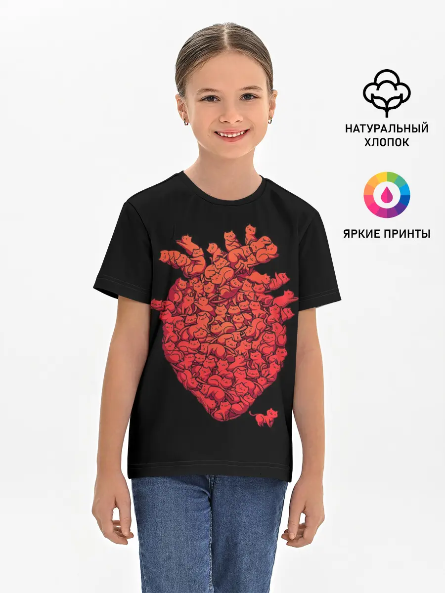 Детская базовая футболка / Сердце Из Котиков