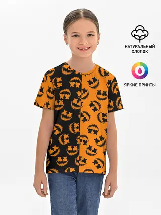 Детская базовая футболка / УЛЫБКА ТЫКВЫ / ХЕЛЛОУИН
