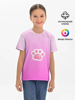 Детская базовая футболка / Розовая лапка с подушечками